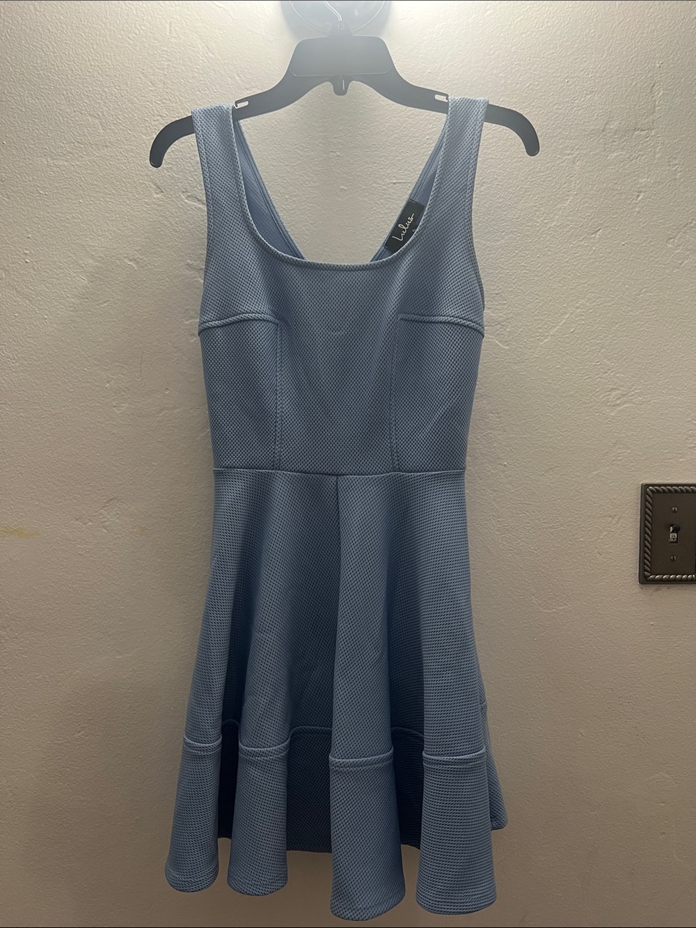Light Blue Textured Scoop Neck Fit & Flare Dress